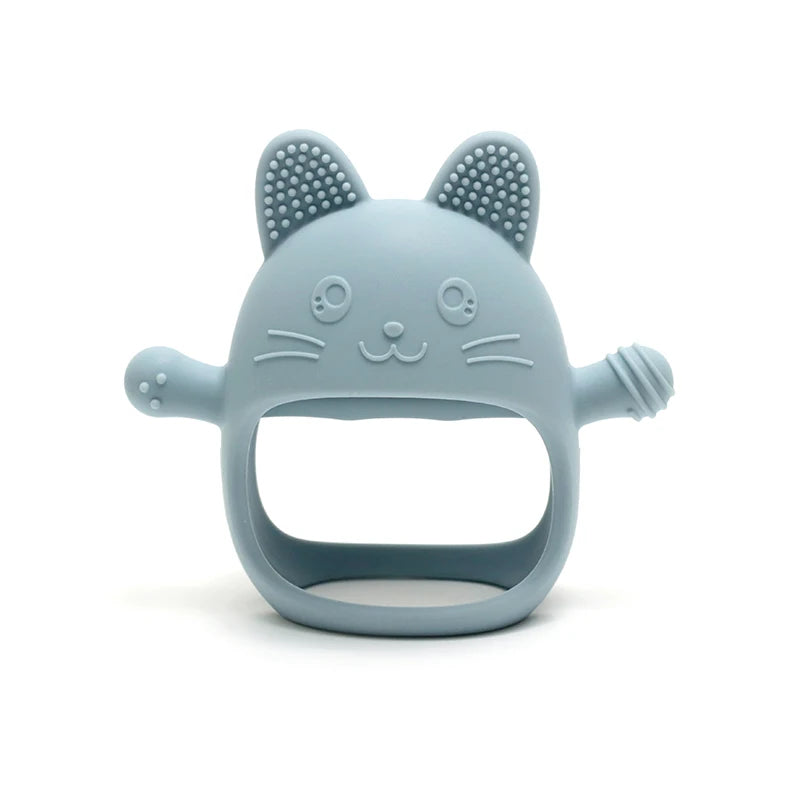 Blue cat-shaped silicone tool on a white background