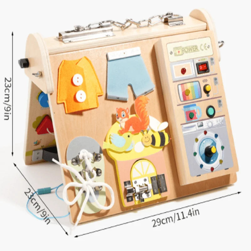Wooden 4-in-1 Circuit Busy Board | Oliver Montessori Toys