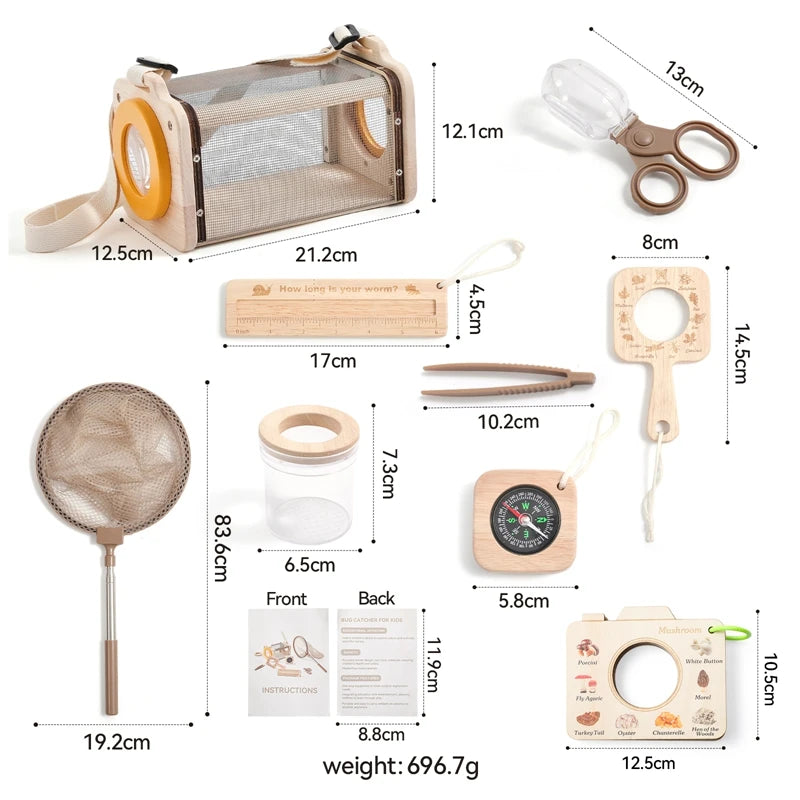 Set of educational tools with measurements on a white background