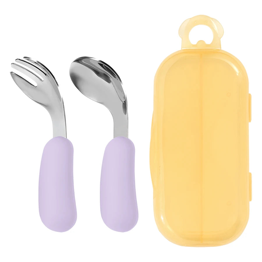 2-Piece Stainless Steel Silicone Fork and Spoon Set with Travel Case | Oliver & Company Montessori Toys