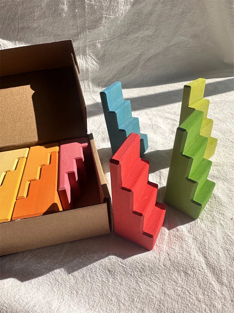 Montessori Large Wooden Stacking Blocks: Rainbow Building Structures