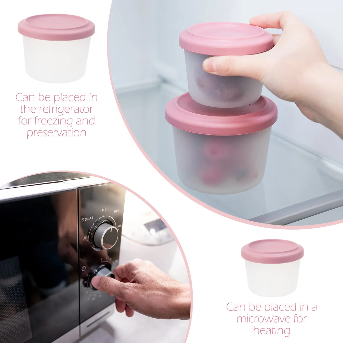 Silicone containers stored in the fridge and heated in a microwave