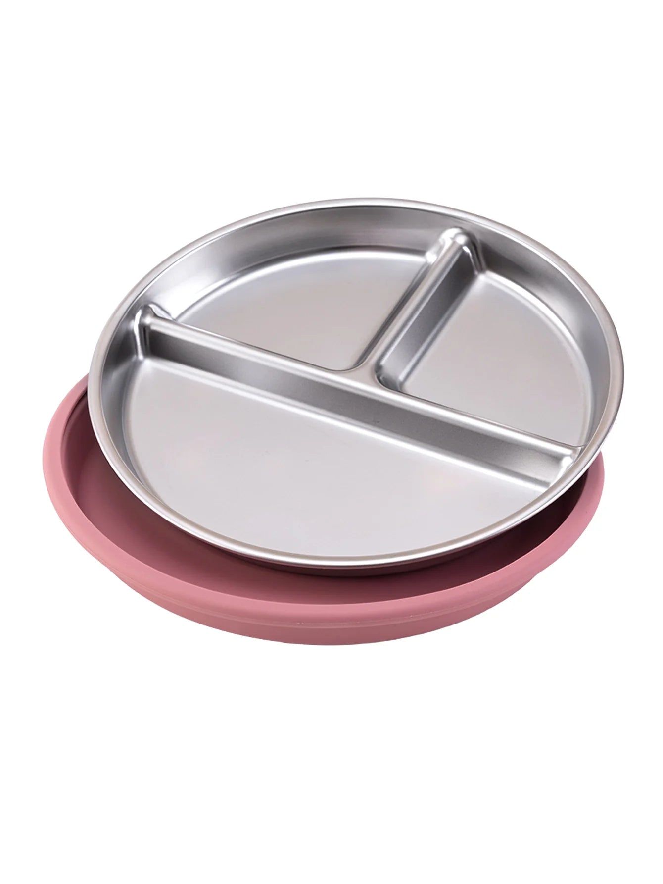 Stainless Steel Divided Plate with Detachable Silicone Suction Base | Oliver & Company Montessori Toys