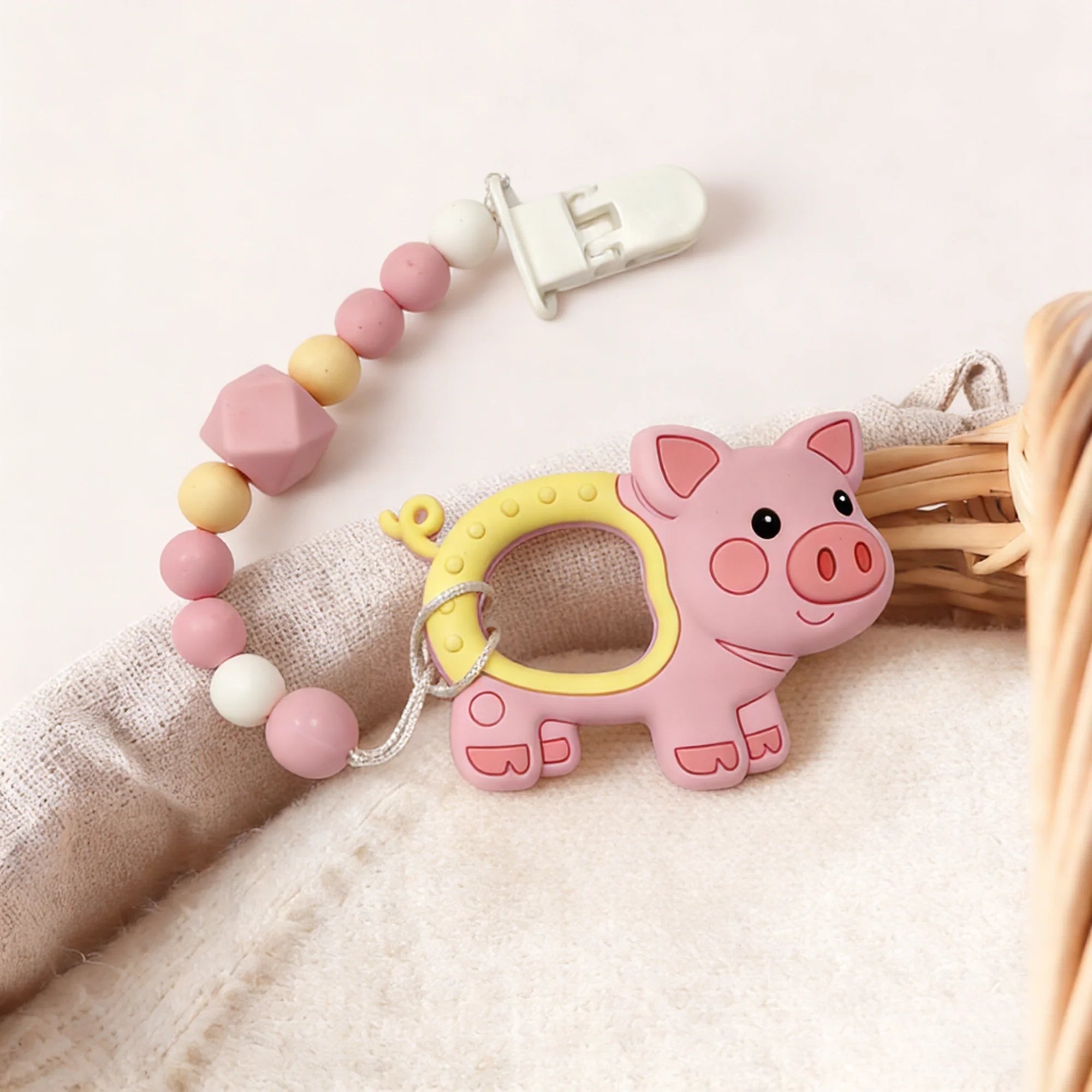 Silicone Pig Teether with Ring Handle - Oliver & Company