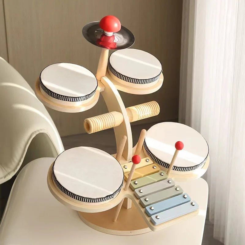 Kids Montessori Wooden Multi-Functional Drum Music Station