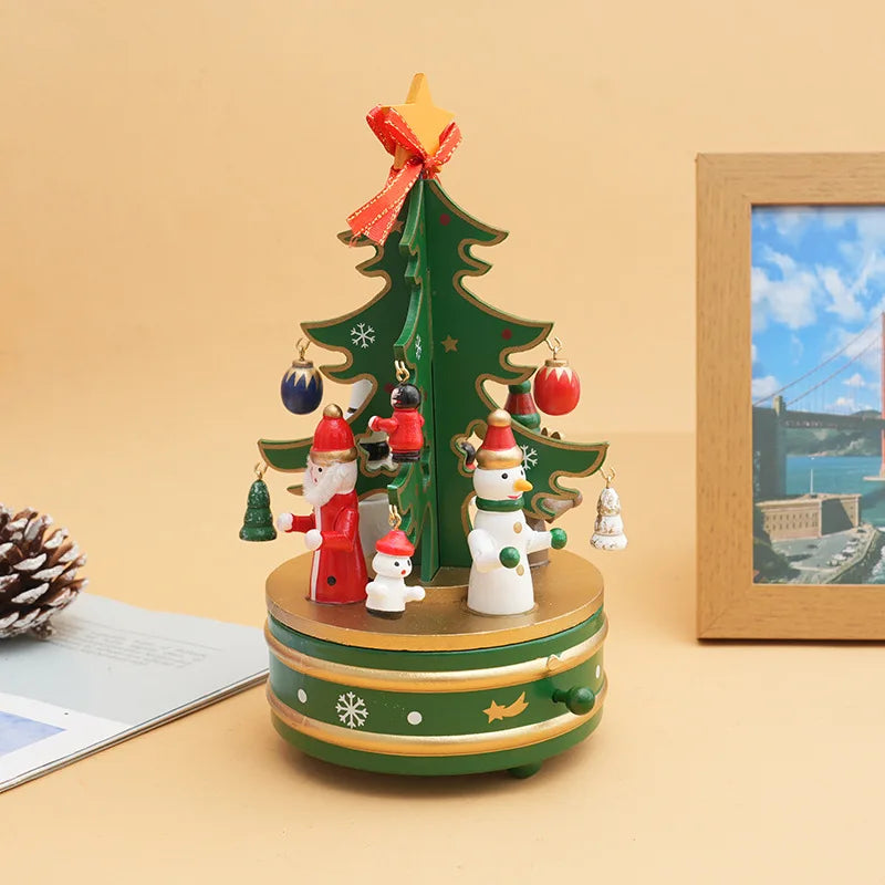 Decorative Christmas tree with animated figures on a beige surface