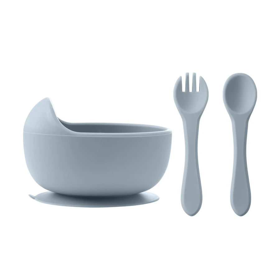3Pcs Silicone Baby Feeding Set – Suction Bowl + Spoon & Fork