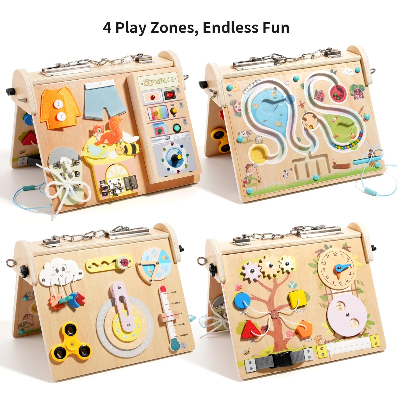 Wooden 4-in-1 Circuit Busy Board | Oliver Montessori Toys