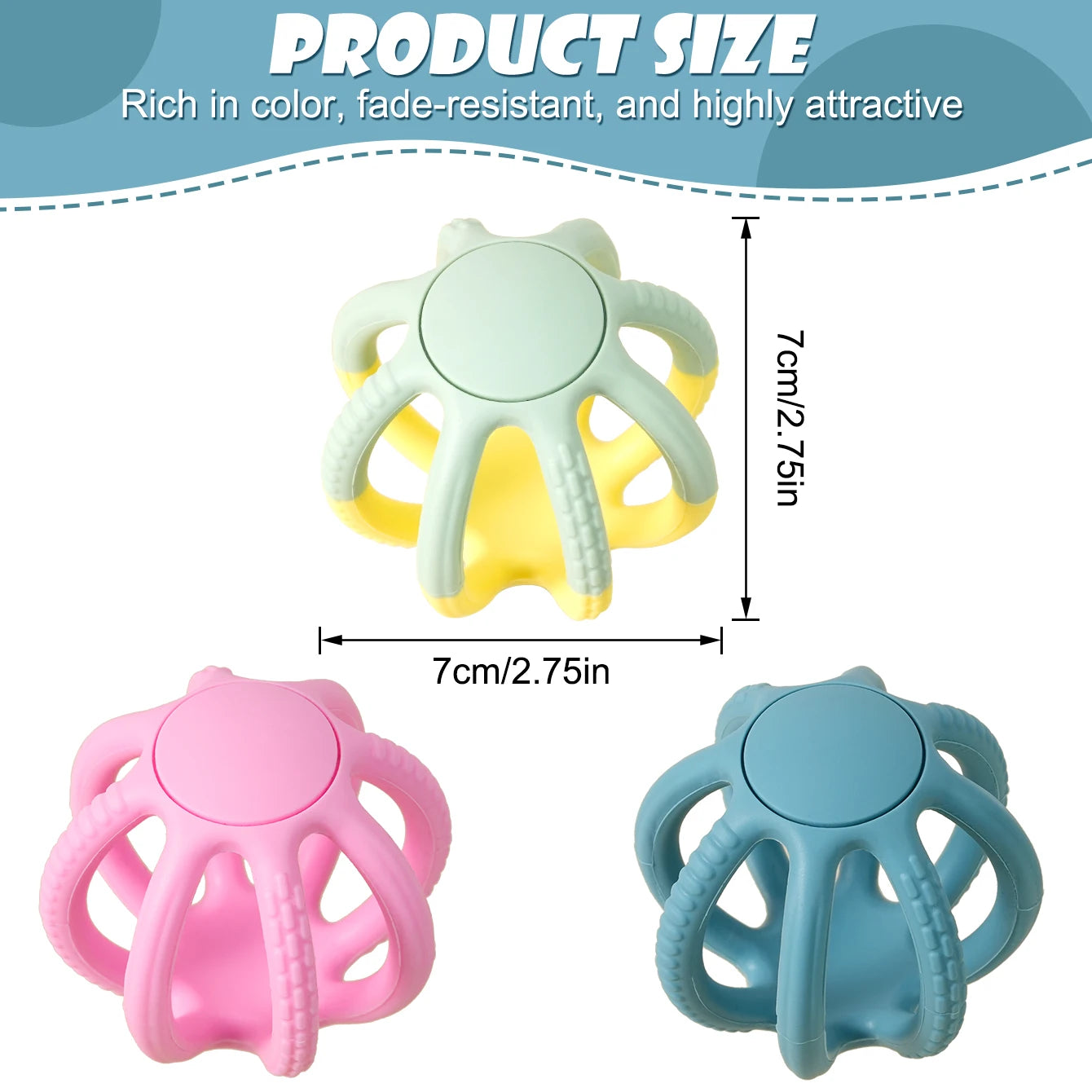 Octopus ball teether, 7 x 7cm