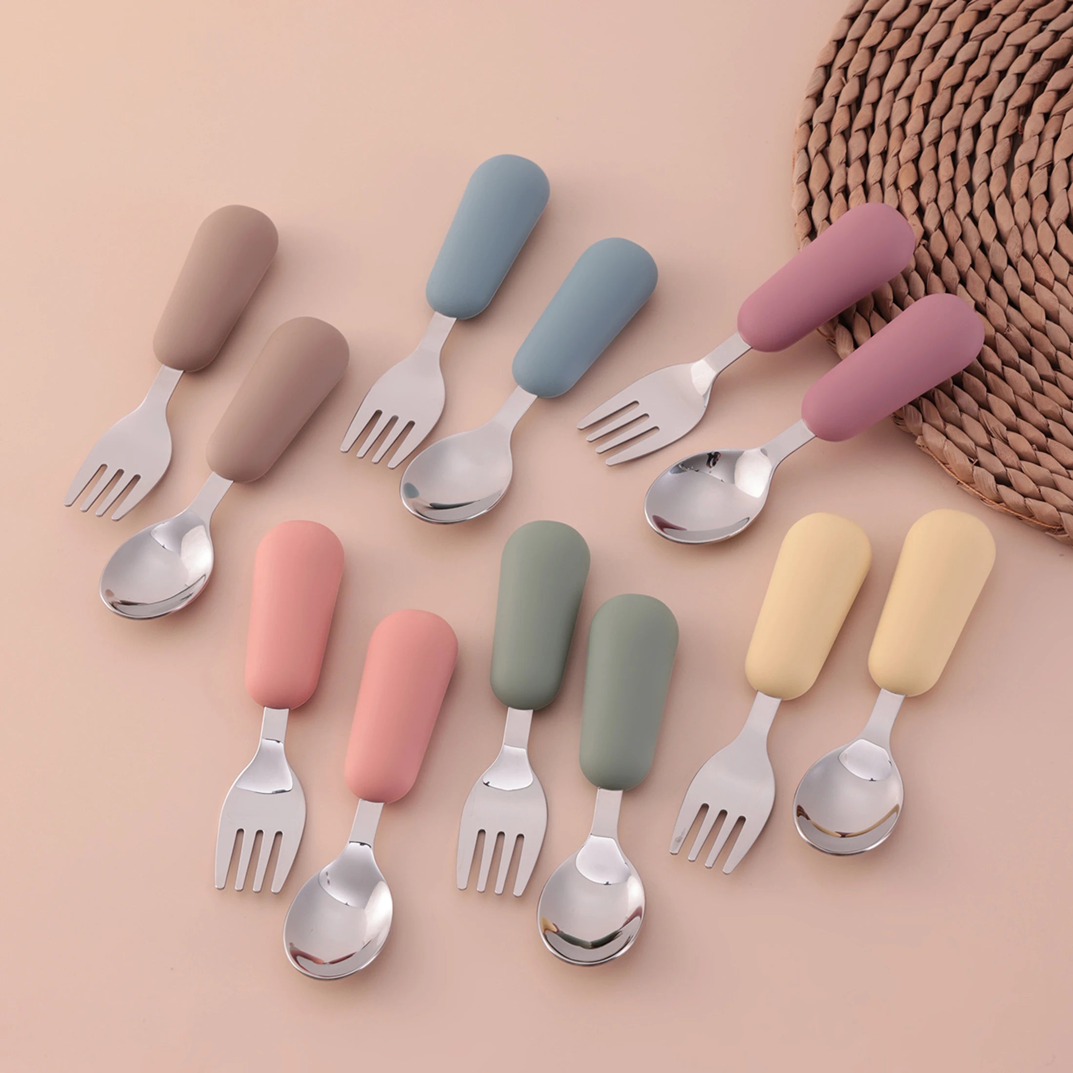 2-Piece Stainless Steel Silicone Fork and Spoon Set | Oliver & Company Montessori Toys