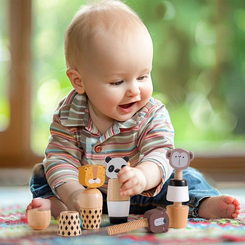 Wooden Animal Screw Toy | Oliver and Company Montessori Toys