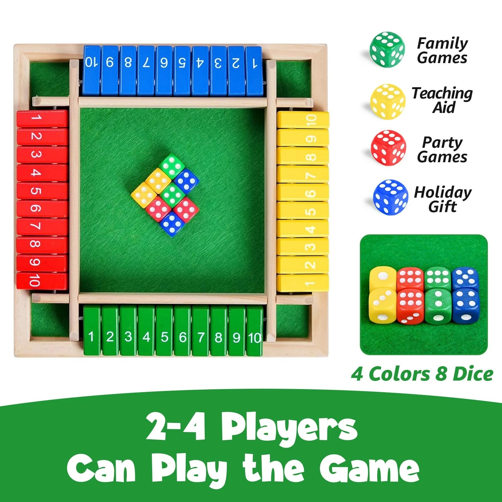 Shut the Box Wooden Dice Game for 4 Players
