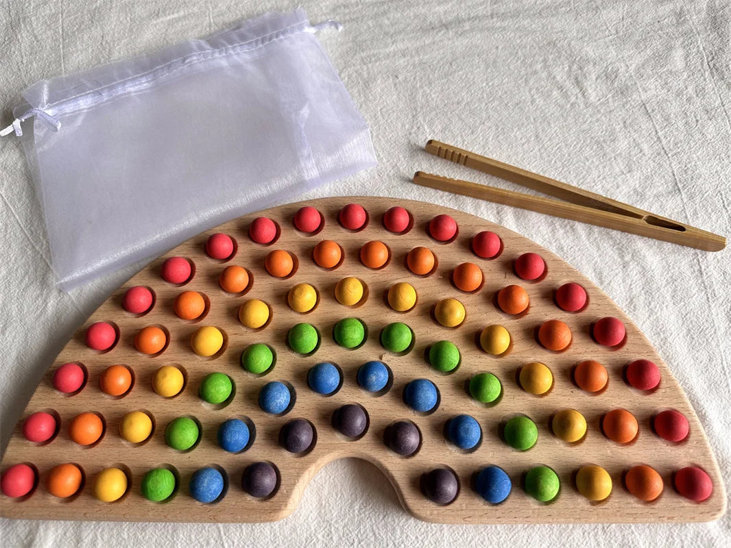 Wooden 100 Peg Board with Beads, Alphabets, and Numbers