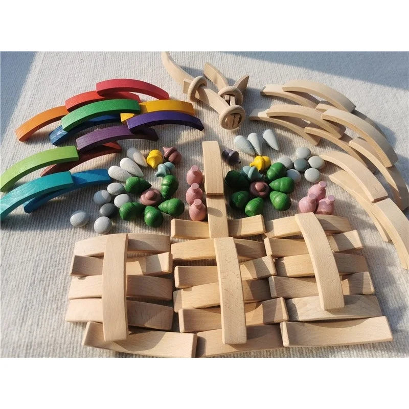 Wooden Rainbow Arch Stacking Blocks for Kids