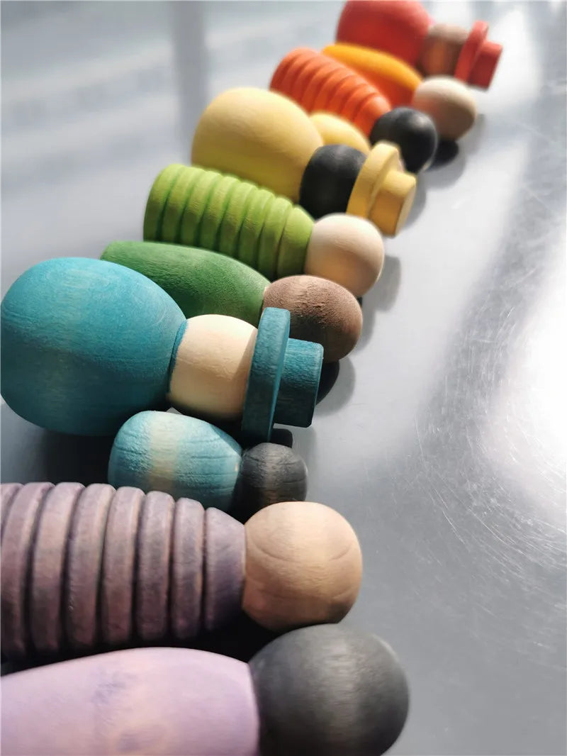 Handmade Rainbow Peg Dolls - Together Family Set of 12