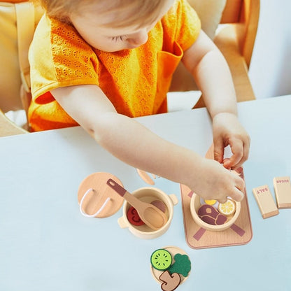 Simulated Wooden Kitchen Cooking Toy Set