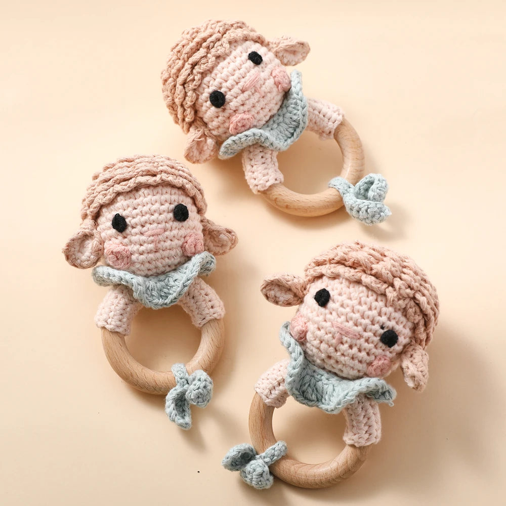 Handmade Crochet Sheep Rattle with Wooden Ring - Oliver & Company