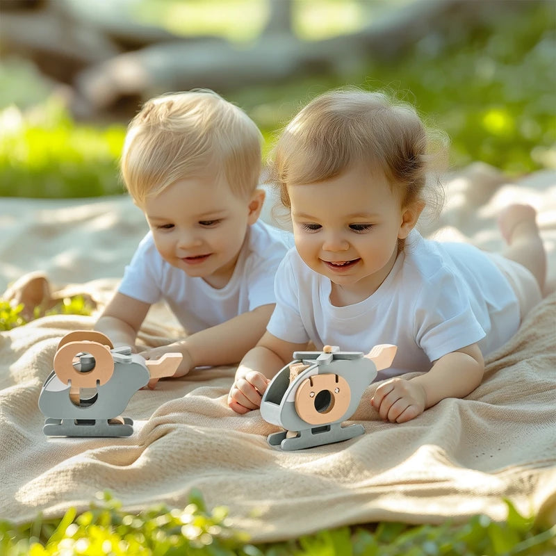 Hand-Pushed Wooden Helicopter Toy | Oliver Montessori