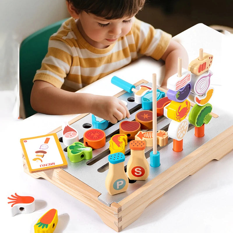Wooden BBQ Skewer Pretend Play Set | Oliver Montessori Toys
