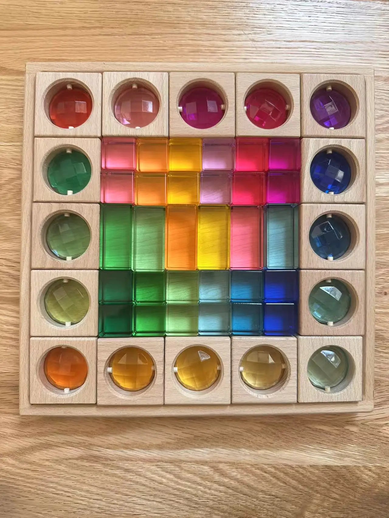 Montessori Wooden Cubes with Acrylic Gems
