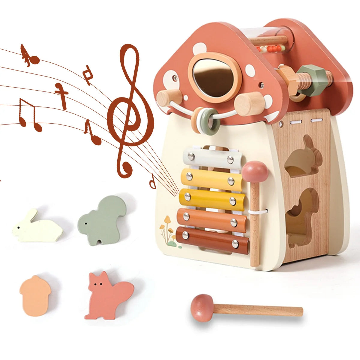 Wooden Mushroom Activity Cube | Oliver & Company Montessori Toys