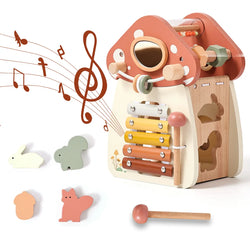 Wooden Mushroom Activity Cube | Oliver & Company Montessori Toys