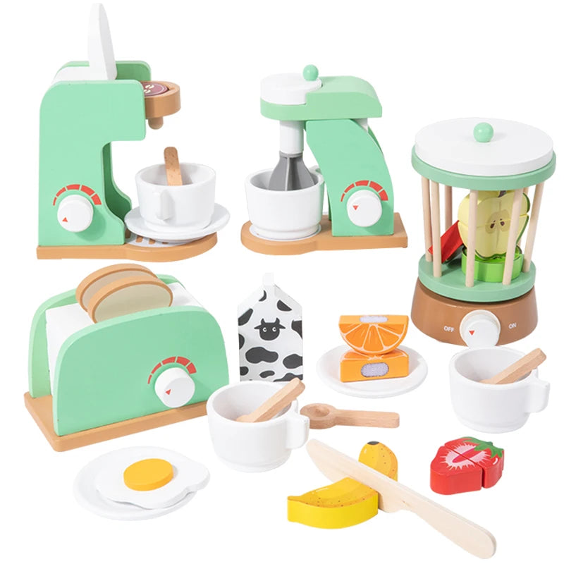Green Wooden Kitchen Appliance Pretend Play Set for Kids