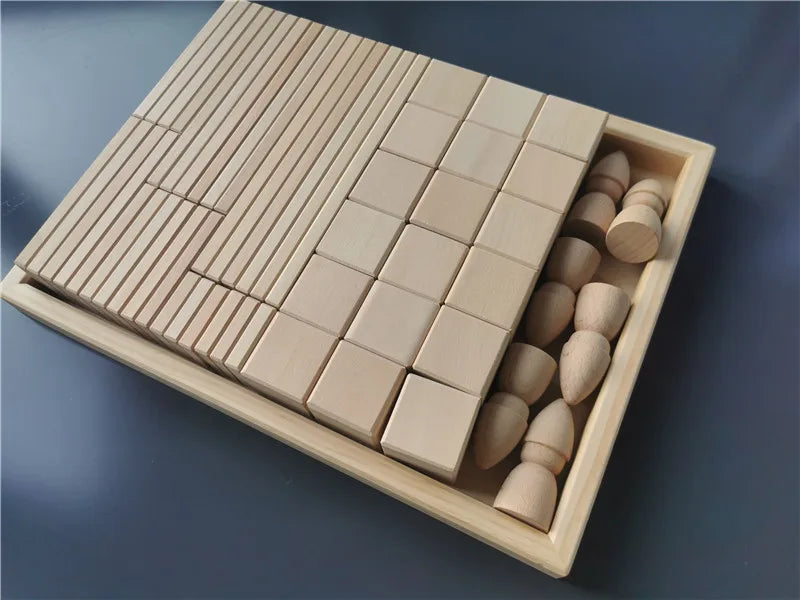 Wooden building blocks set on a blue background