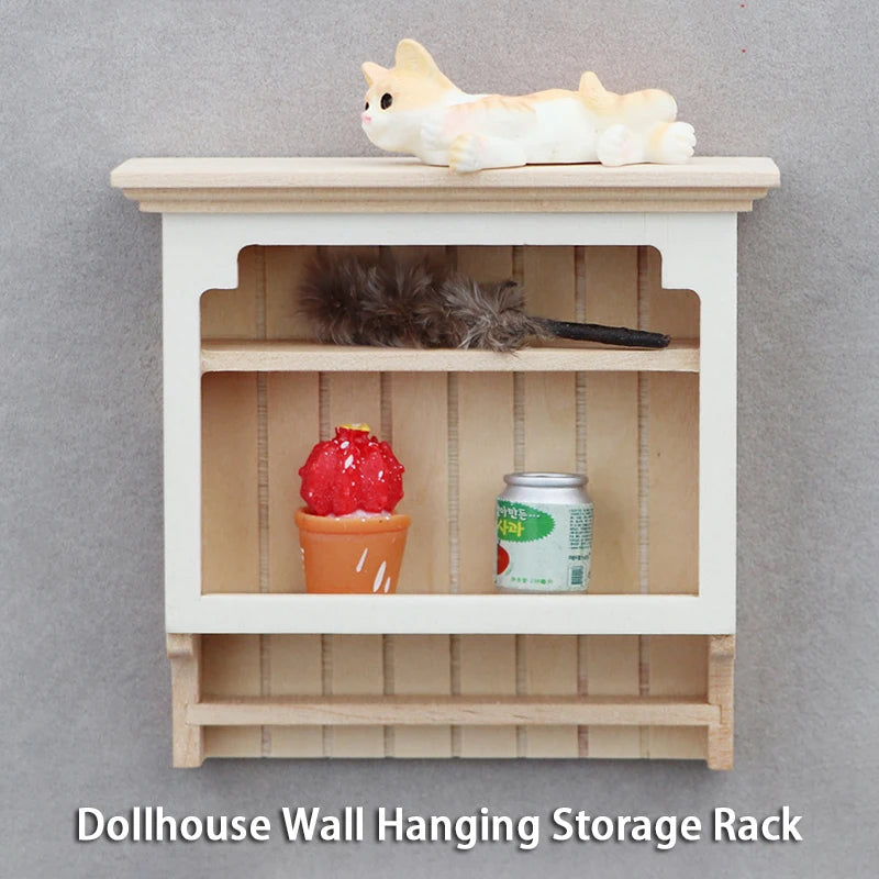Mini Wooden Wall Hanging Storage Rack – 1:12 Scale Dollhouse Kitchen Shelf
