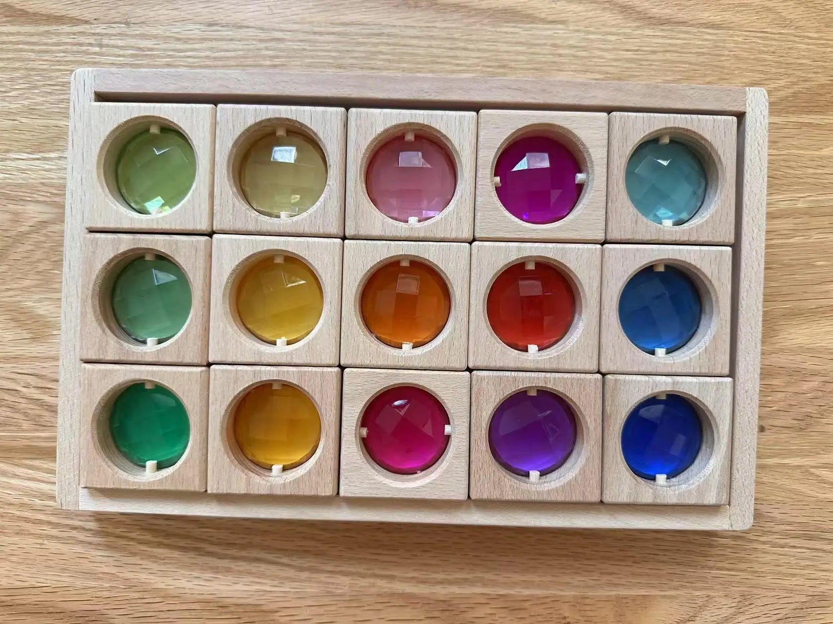 Montessori Wooden Cubes with Acrylic Gems