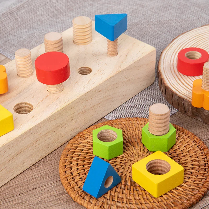 Nut & Bolt Geometric Screwing Blocks | Oliver Montessori