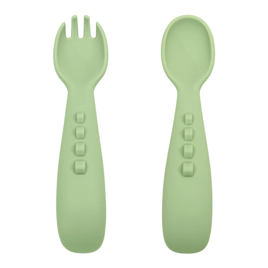 Sage silicone spoon and fork