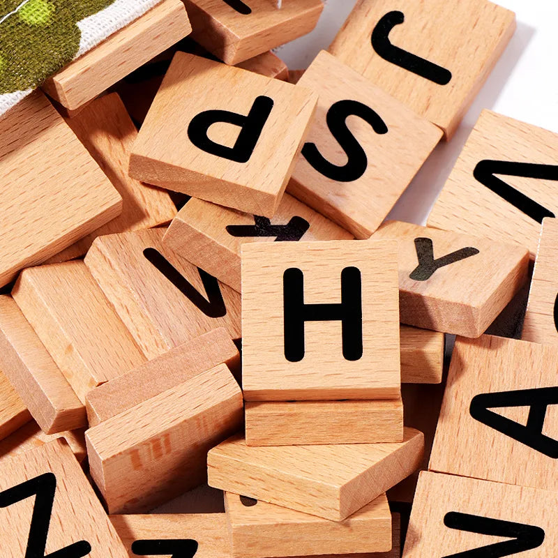 Wooden Spelling Word Game with Letter Tiles and Picture Cards