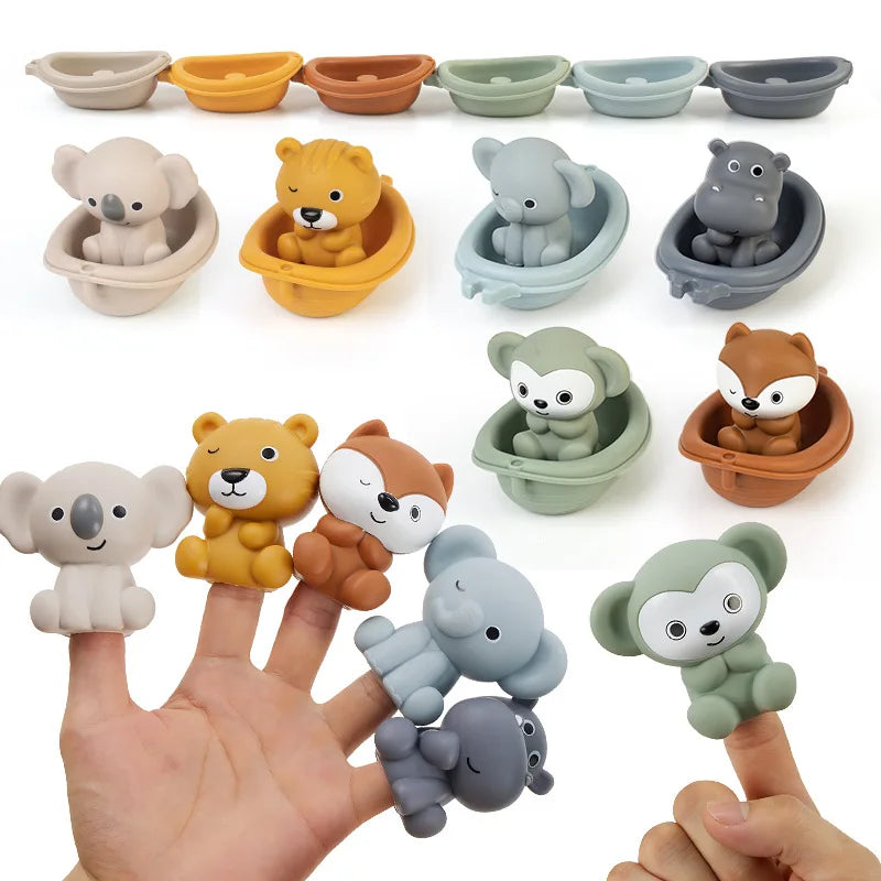 Set of colorful animal finger puppets on a white background