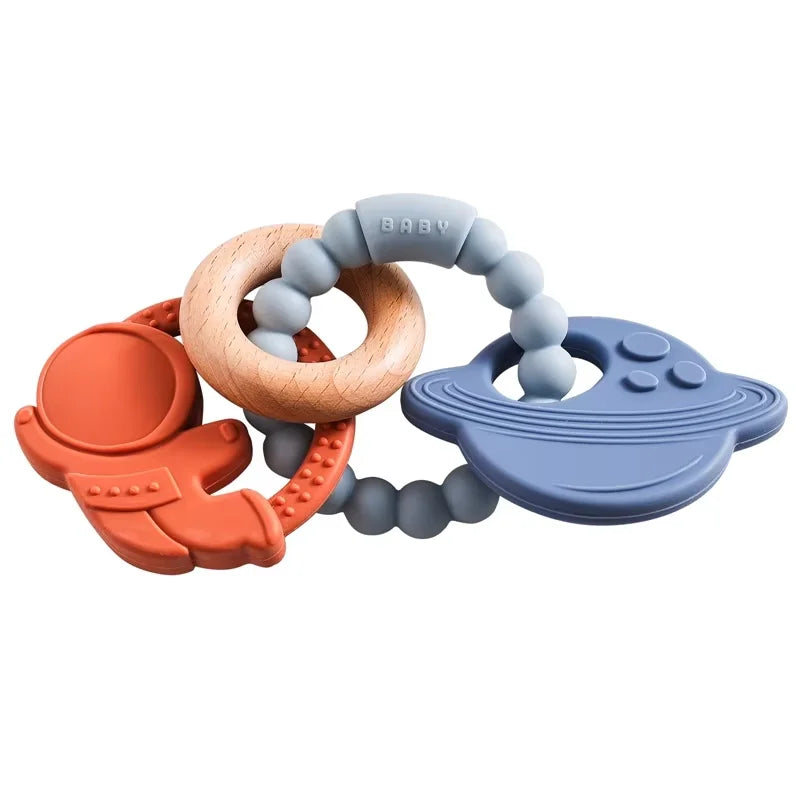 Linked Silicone and Wood Teether
