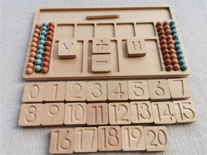 Montessori Digital Addition Subtraction Blocks with Wood Beads