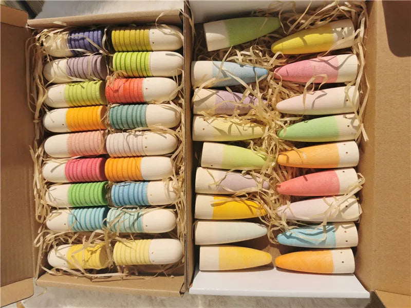 Rainbow Wooden Loose Parts | Shoots, Sticks & Cubes Set