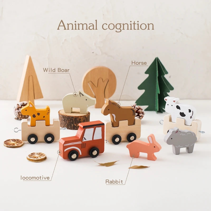 Tractor locomotive with horse, rabbit, wild boar and other farm animals