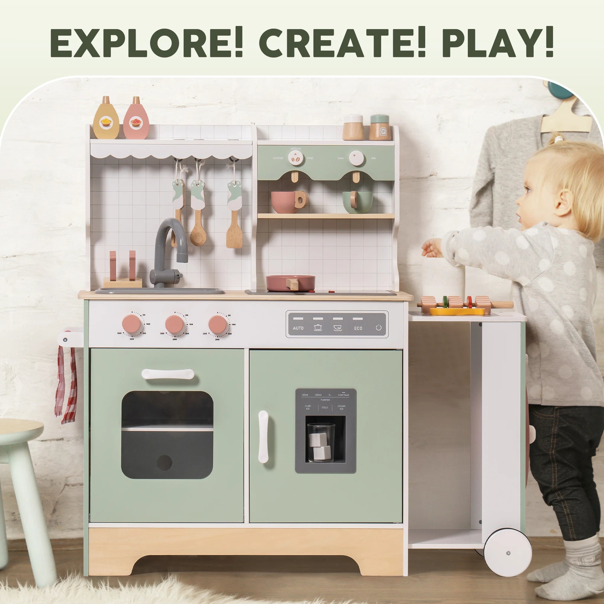 Wooden Play Kitchen Set with BBQ Grill and Accessories
