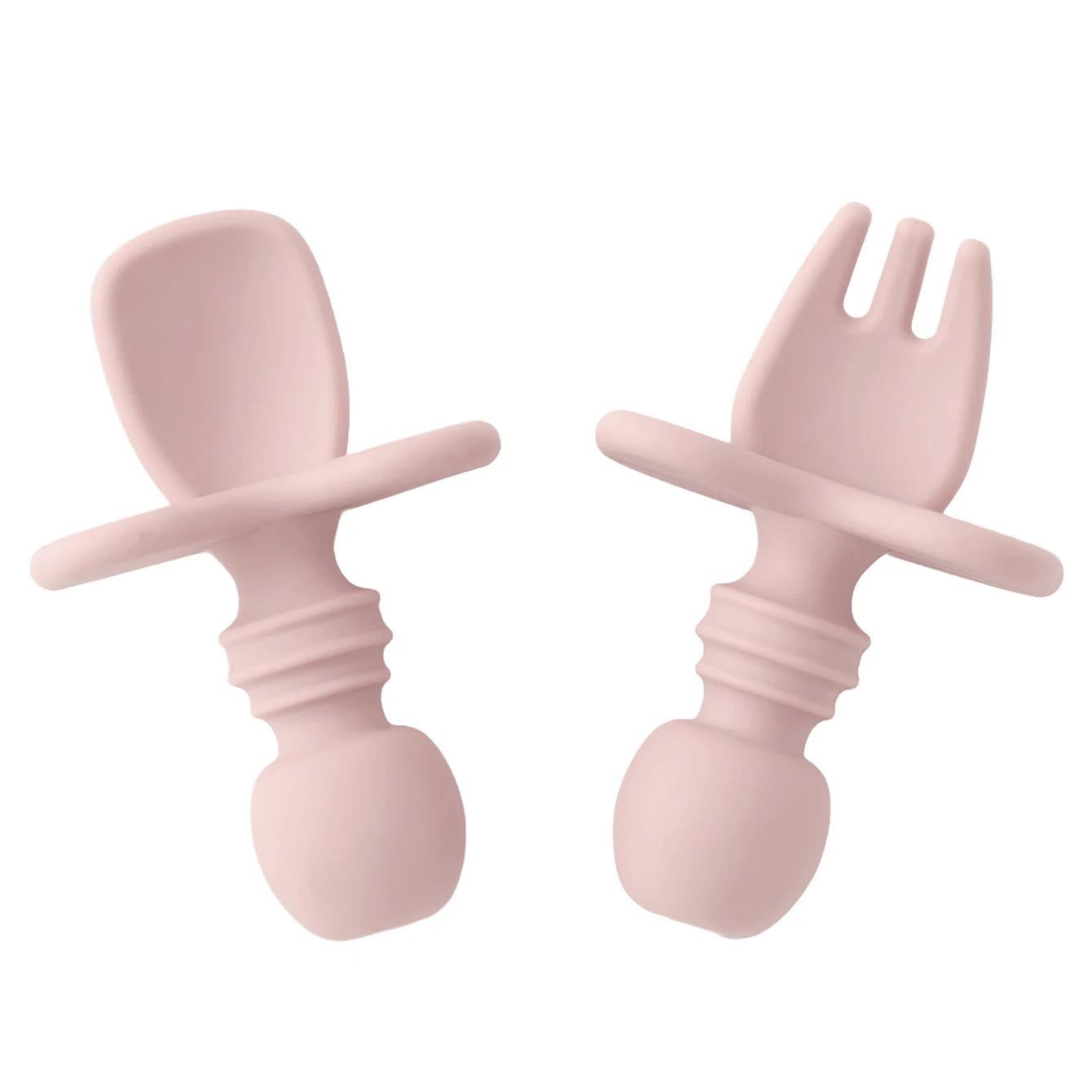 Dusty lilac silicone spoon and fork with choke guard