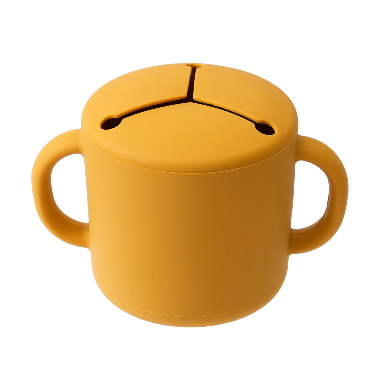 Silicone snack cup with handles in Mustard