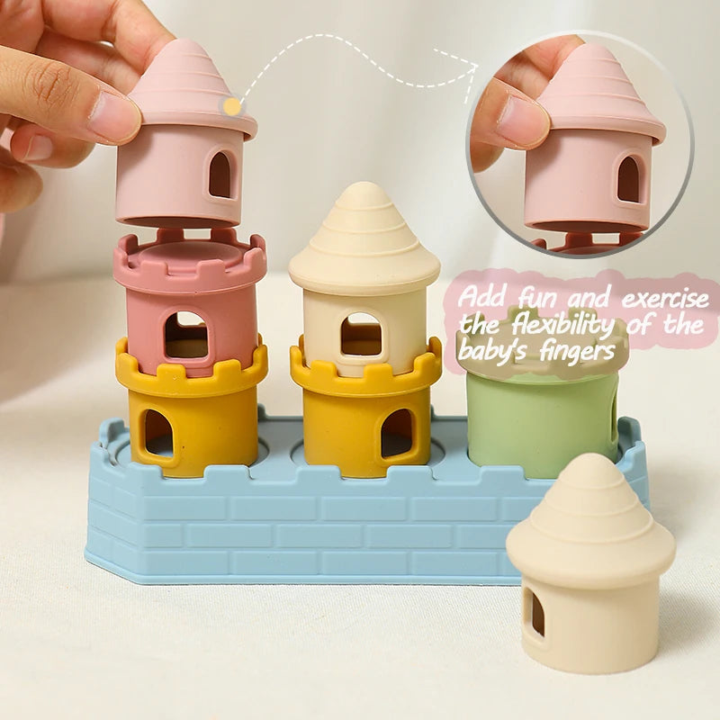 8-Piece Silicone Castle Stacking Toy – Montessori Baby Building Blocks | Oliver & Company Montessori Toys