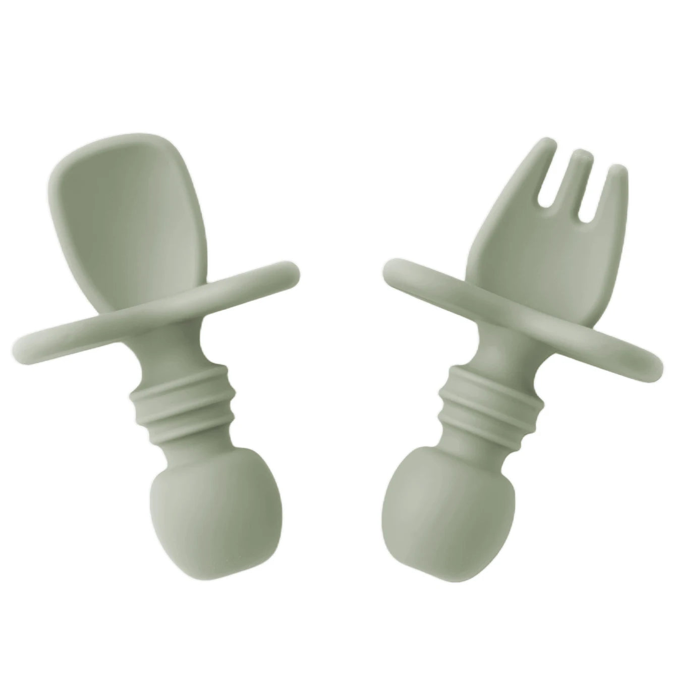 Sage silicone spoon and fork with choke guard