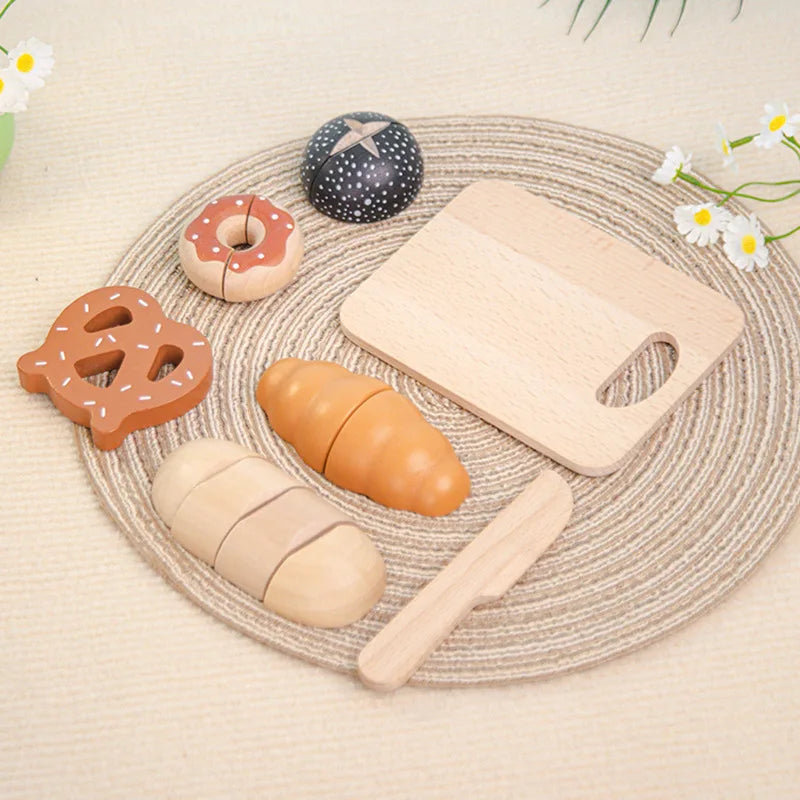 Wooden Bread and Pastry Cutting Play Set for Kids