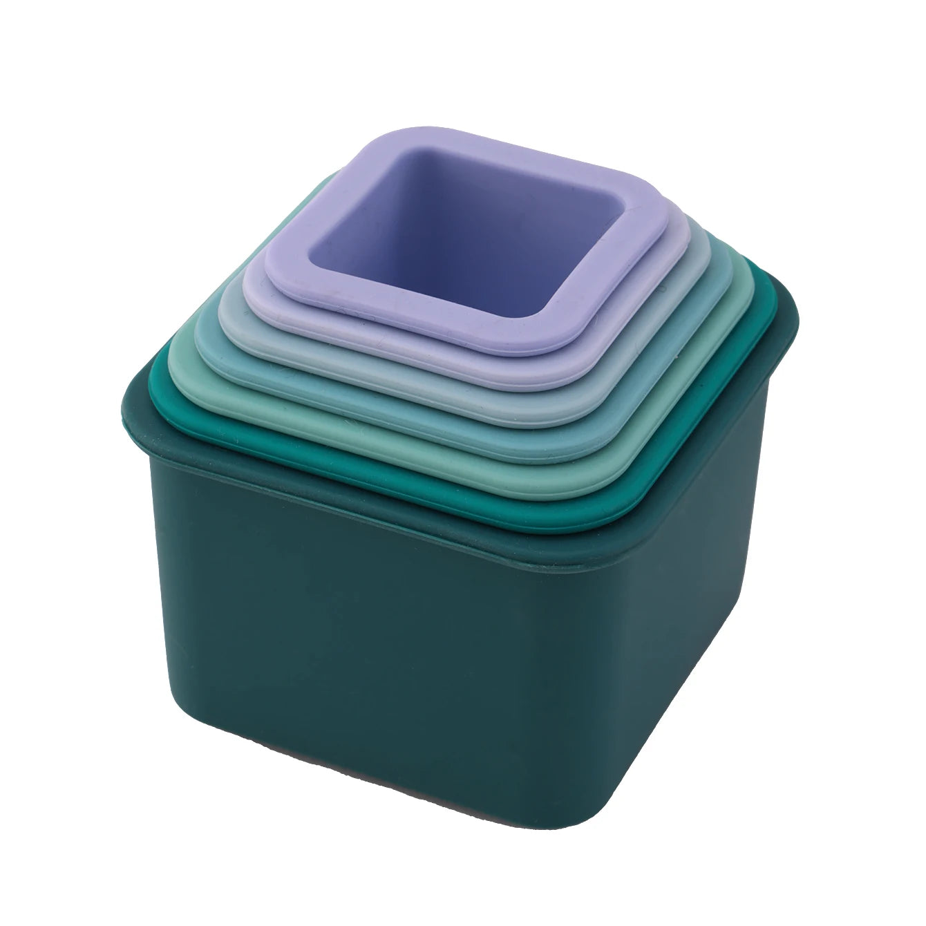 Square silicone nesting cups stacked inside each other
