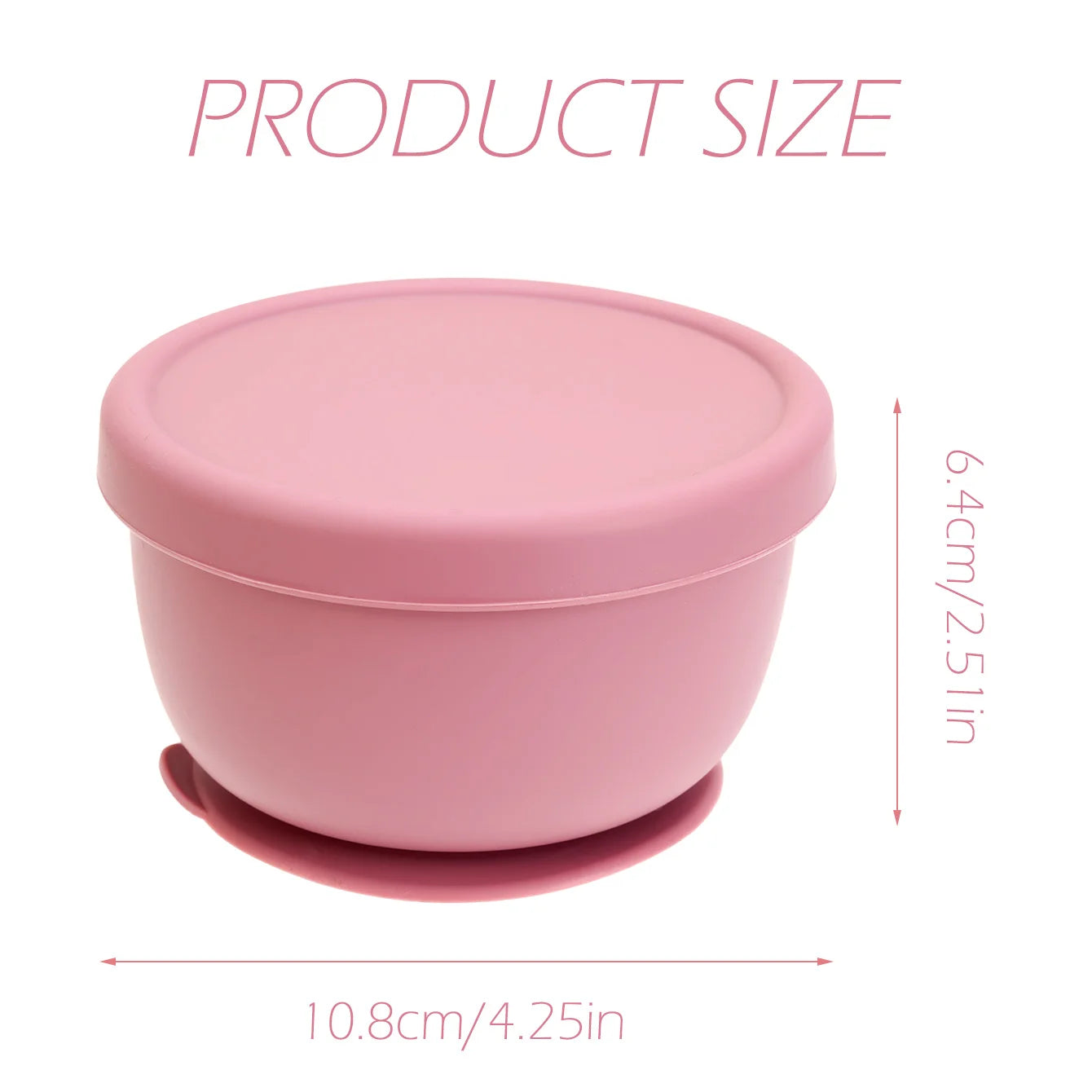 Silicone suction bowl with lid, 10.8cm wide and 6.4cm tall