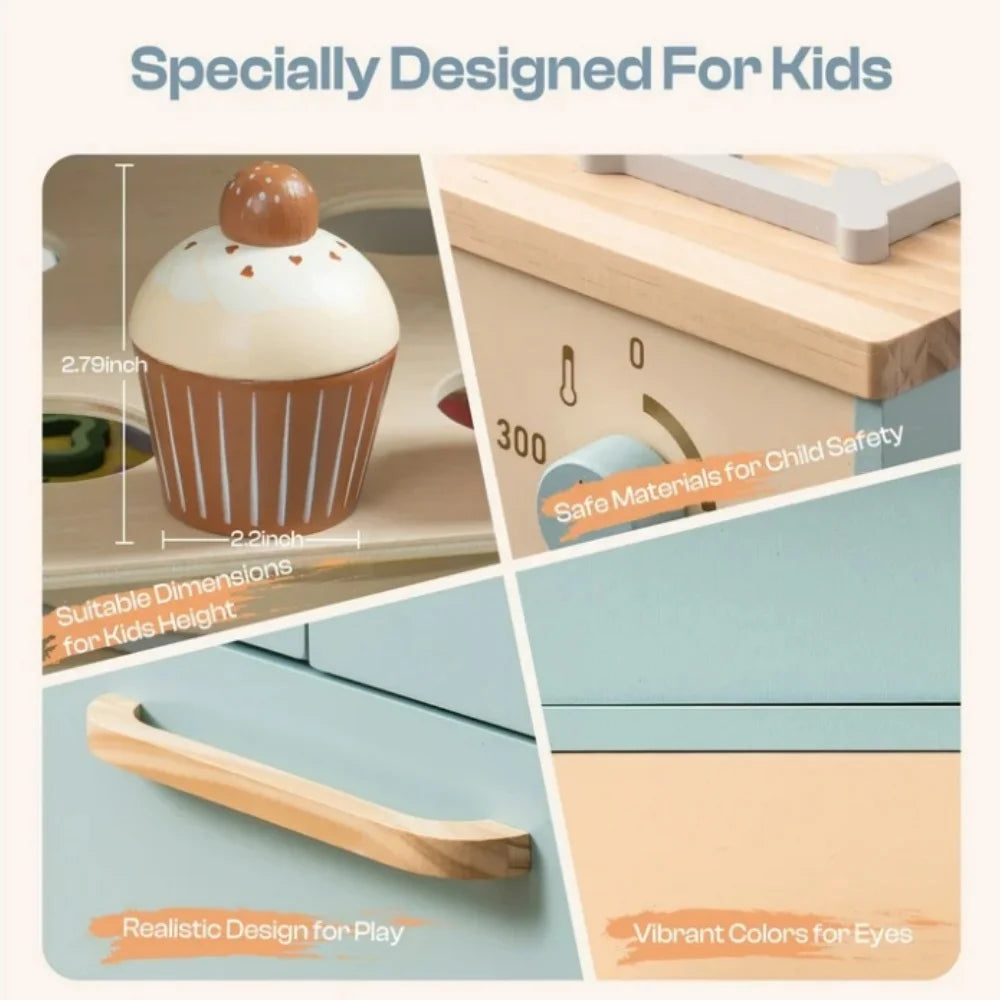 Product collage for children's furniture with safety features and design details.