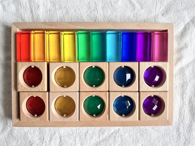 Montessori Wooden Cubes with Acrylic Gems