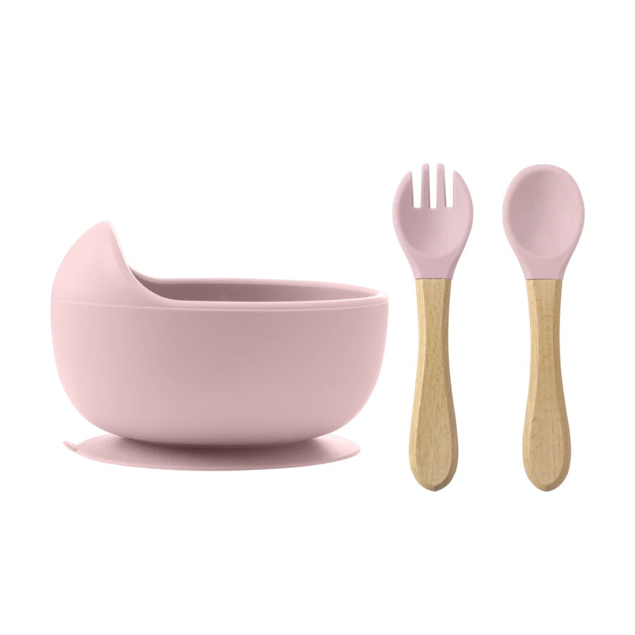 3Pcs Silicone Baby Feeding Set – Suction Bowl + Spoon & Fork