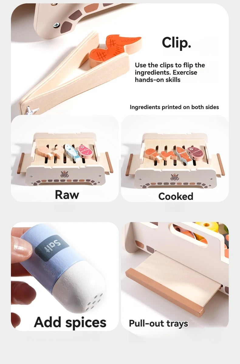 Wooden Animal BBQ Grill Pretend Play Set | Oliver Montessori